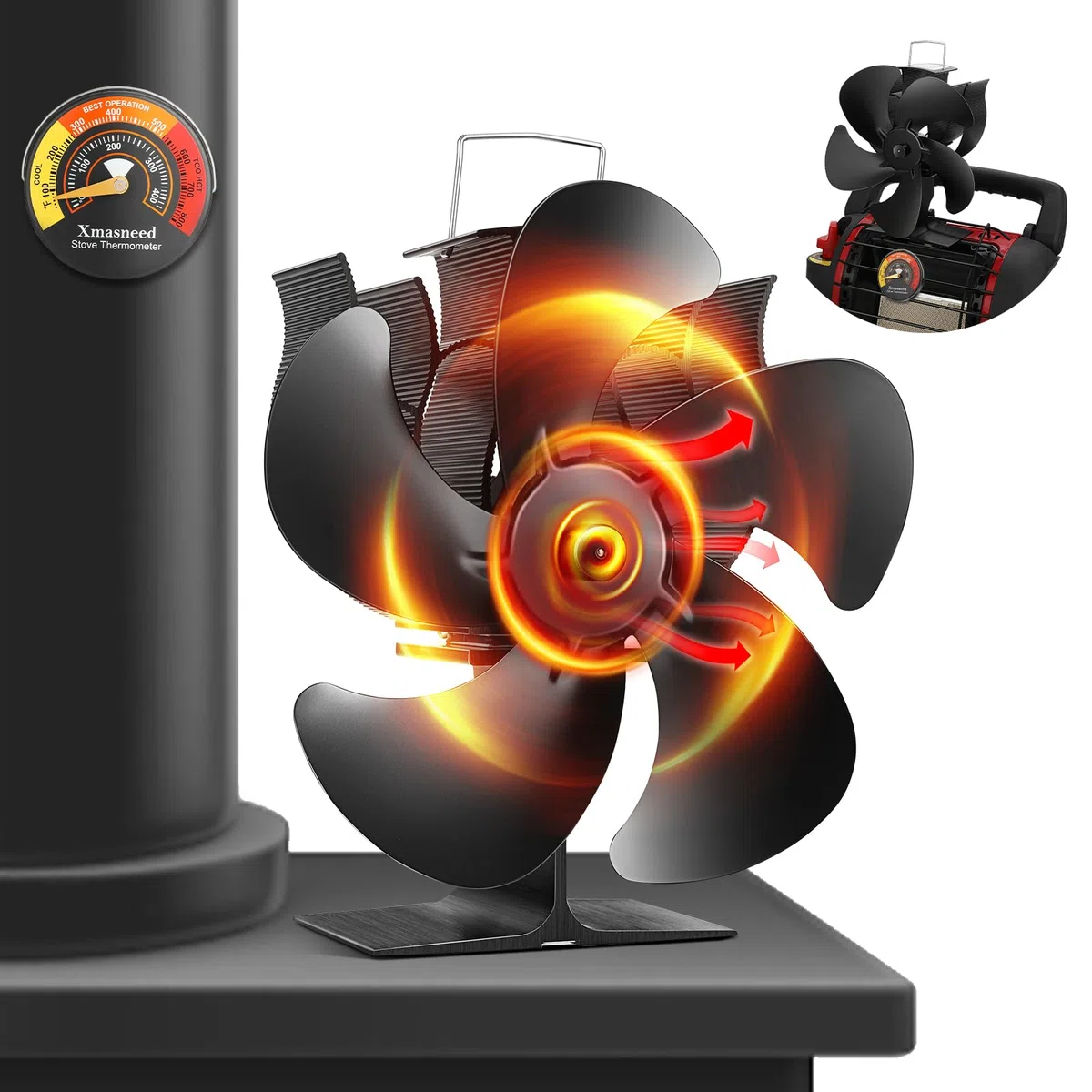 Ventilateur de Poêle à Bois Silencieux à 5 Lames - Pour Brûleurs à Bois et Cheminée - Efficacité Accrue
