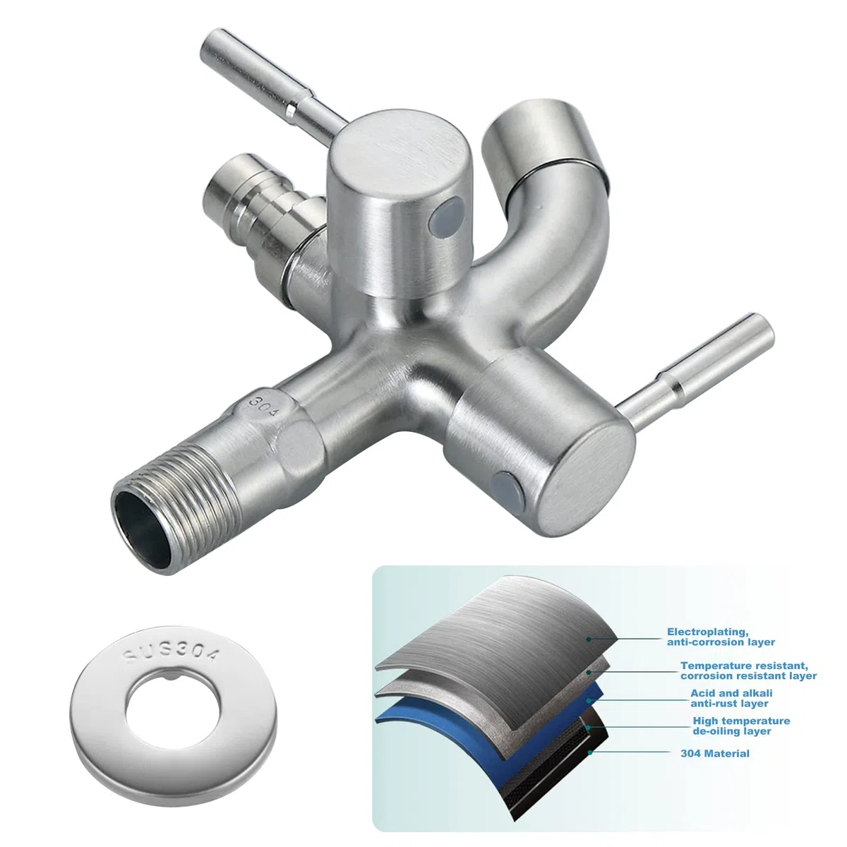 Double robinet universel 1/2" en acier inoxydable avec raccords de tuyau, robinet de jardin double multifonction pour machine à laver, jardin, cuisine, salle de bain