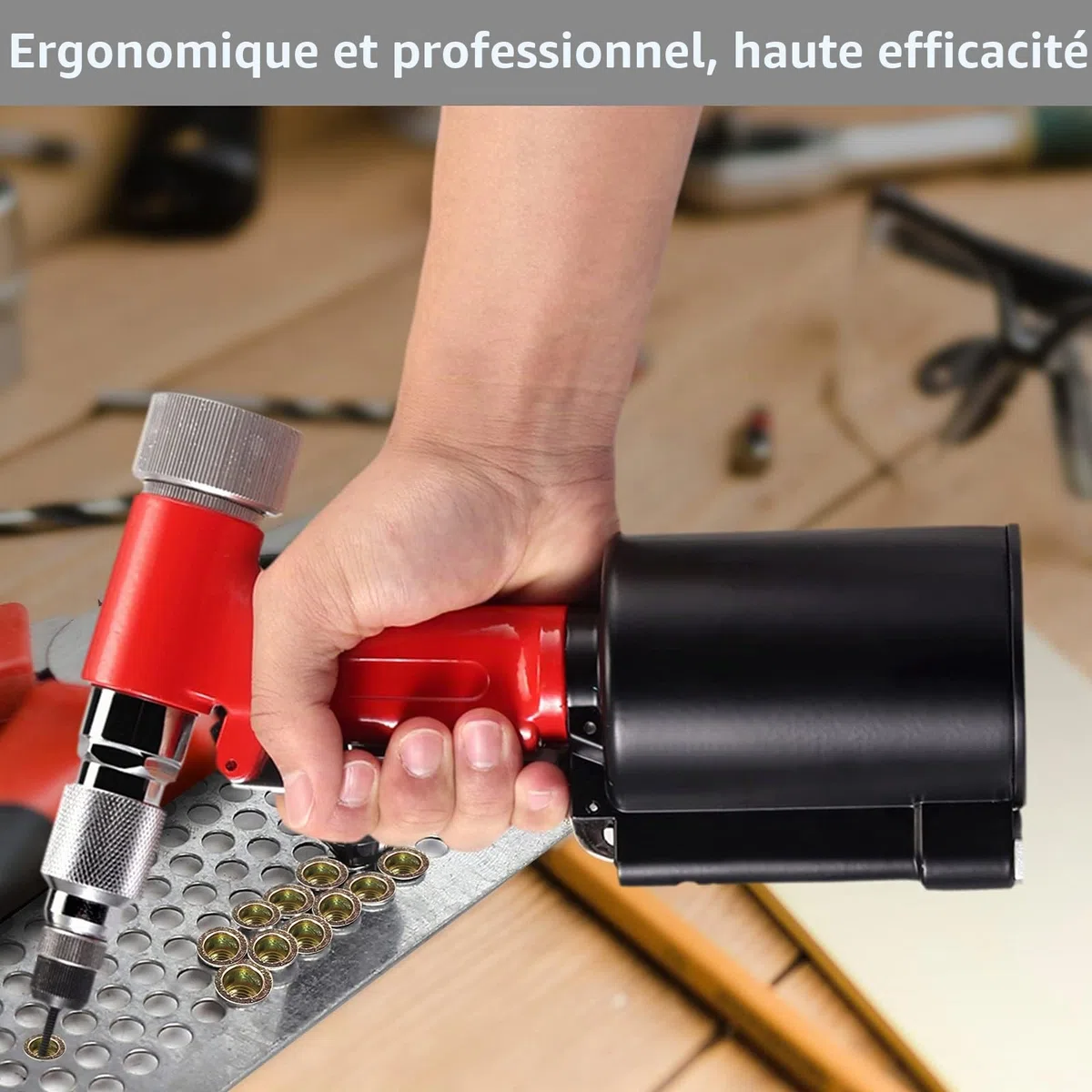 Proster Riveteuse Pneumatique 1100 KGF pour M4-M10 – Pistolet à Écrou Professionnelle à Air avec 100PCS Écrous, Outil de Rivetage pour Atelier, Automobile, Chantier et Usage Professionnel Intensif