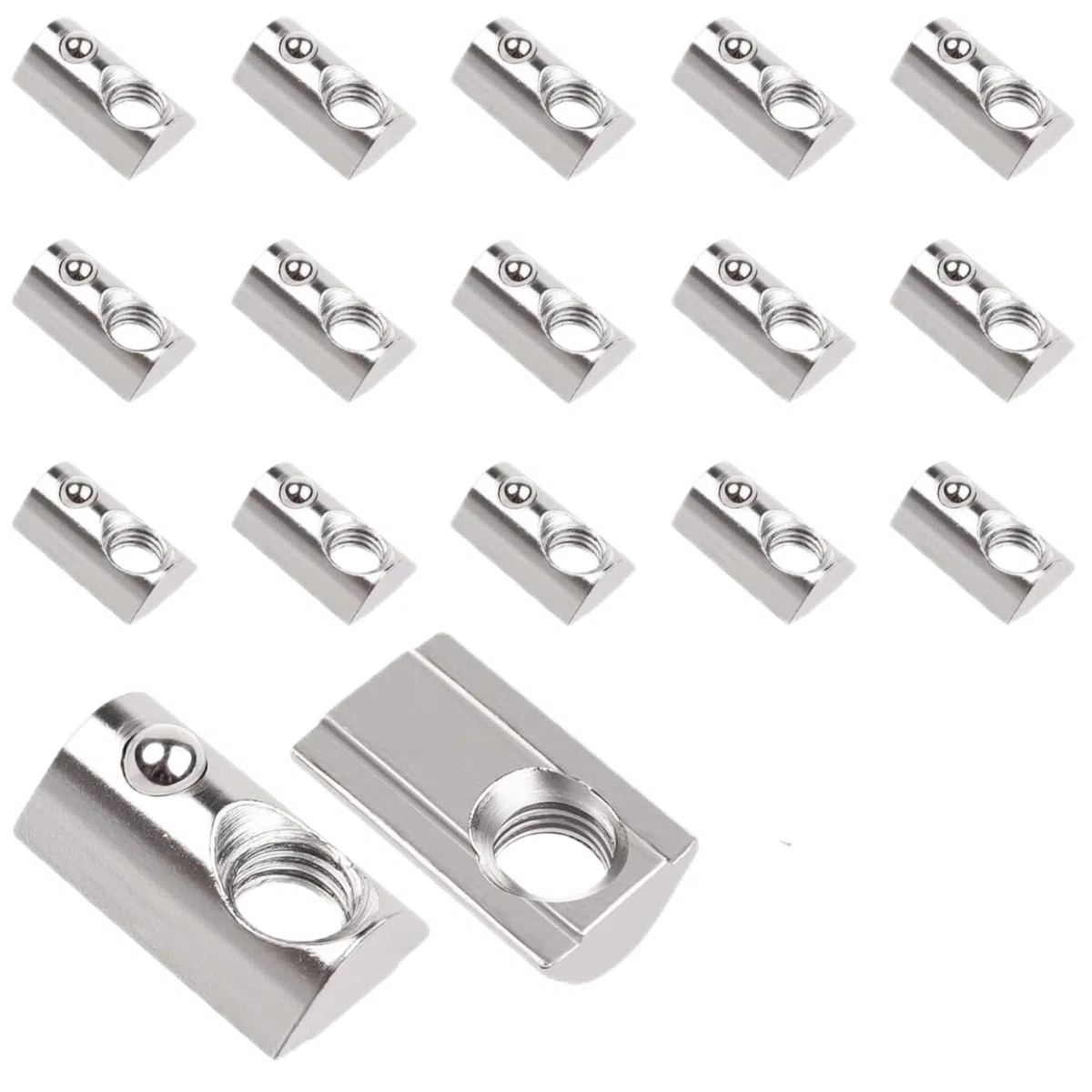 YOUNTHYE 100 Pièces Écrous à Rainure M6, Écrous Coulissants en T Série 30 Rainure 8 avec Bille à Ressort, Acier au Carbone Nickelé pour Profilé Aluminium 30x30, CNC, Imprimante 3D et DIY