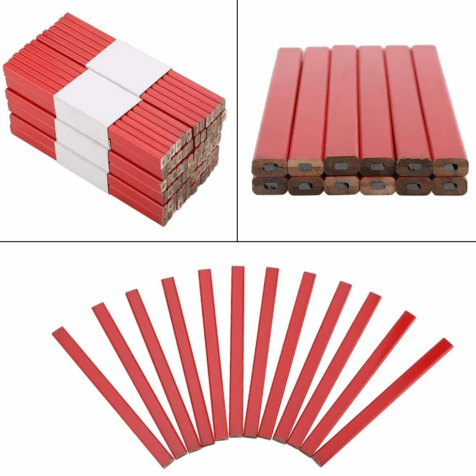 GOTOTOP Lot de 72 Crayons de Charpentier Octogonaux en Bois, Crayon de Chantier Crayon Menuisier Outil de Charpentier 175 mm, Mine Noire