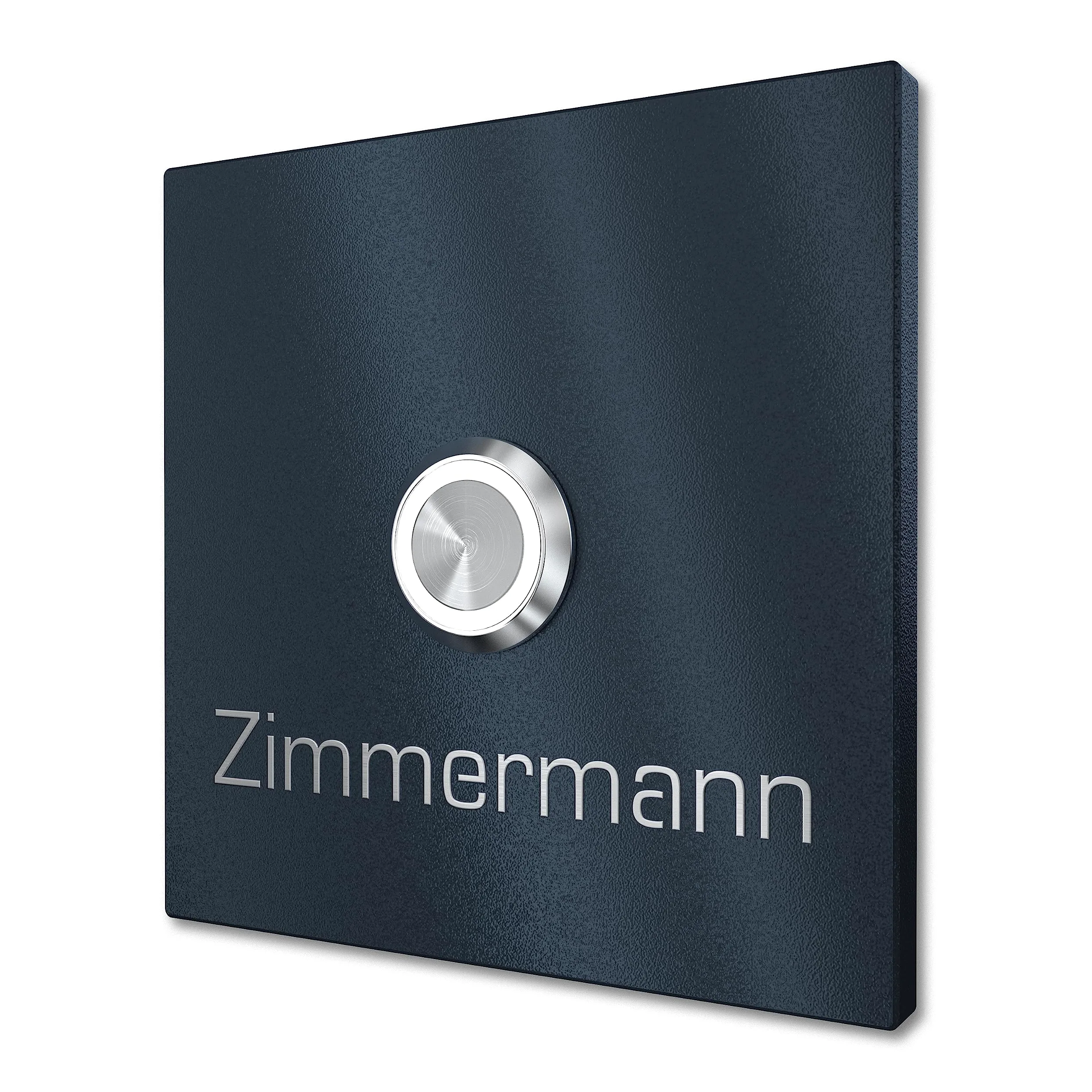 Plaque de Sonnette Carrée Personnalisée Graviers Design en Acier Inoxydable Anthracite RAL 7016 – Gravure Laser Nom – Bouton LED au Choix – 60x60 à 110x110mm – Made in Germany