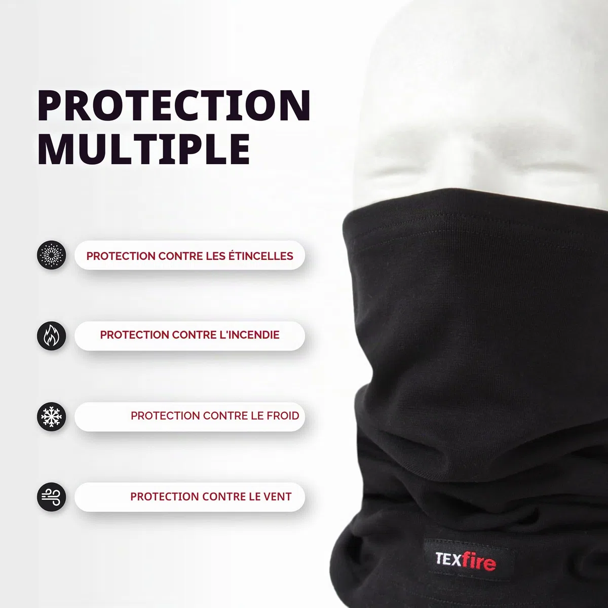 TEXFIRE | Tour de cou ignifuge pour soudeur. Protection contre les étincelles de soudure. Certifié CE et EPI CAT II. Respirant et très élastique.