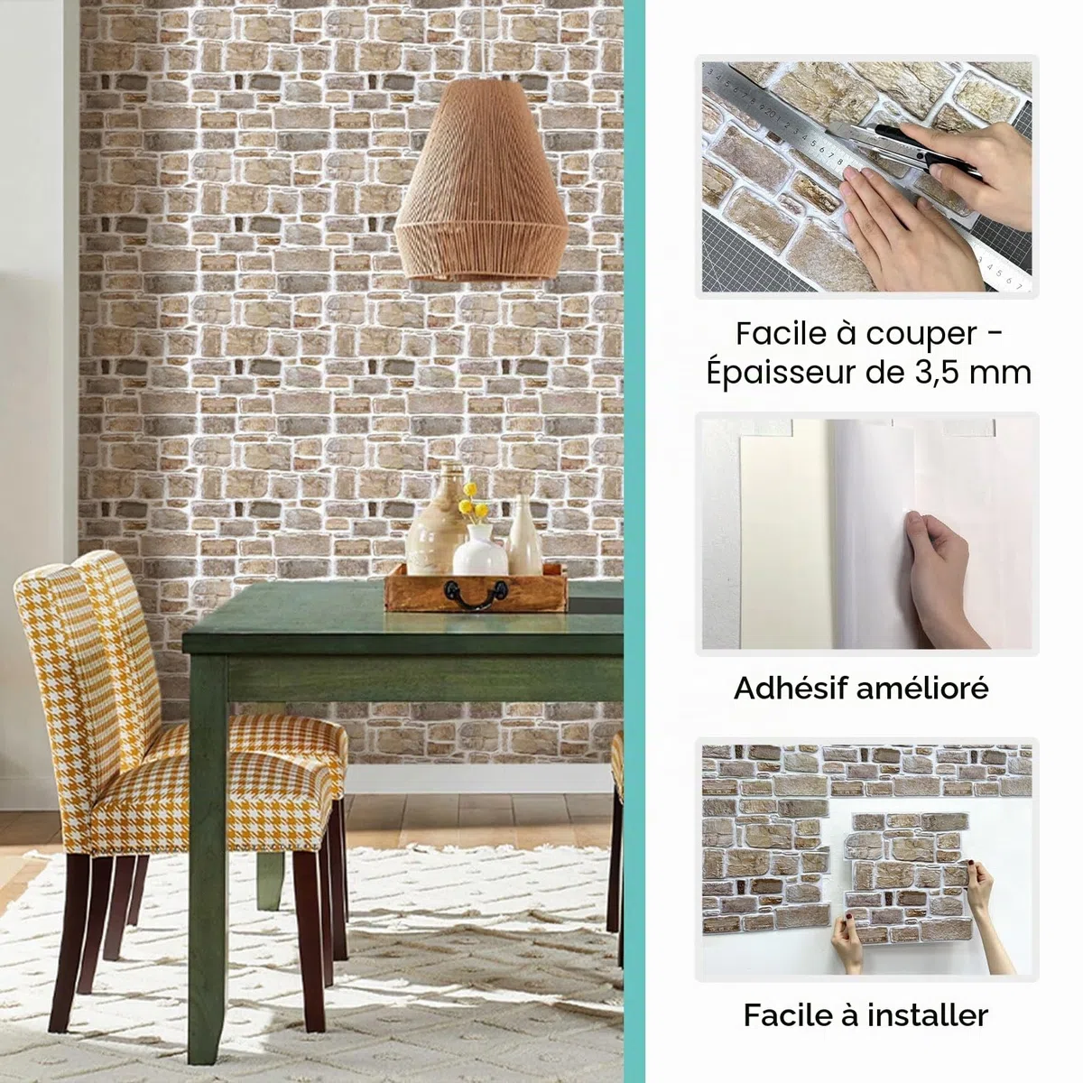 Commomy Panneaux Muraux 3D Effet Pierre Brique Autocollant, 10 Pièces, Papier Peint Brique Auto Adhesif Mural 3D, 30 x 30 cm, PVC Revêtement Mural Imperméable pour Salon Cuisine Cheminée Chambre
