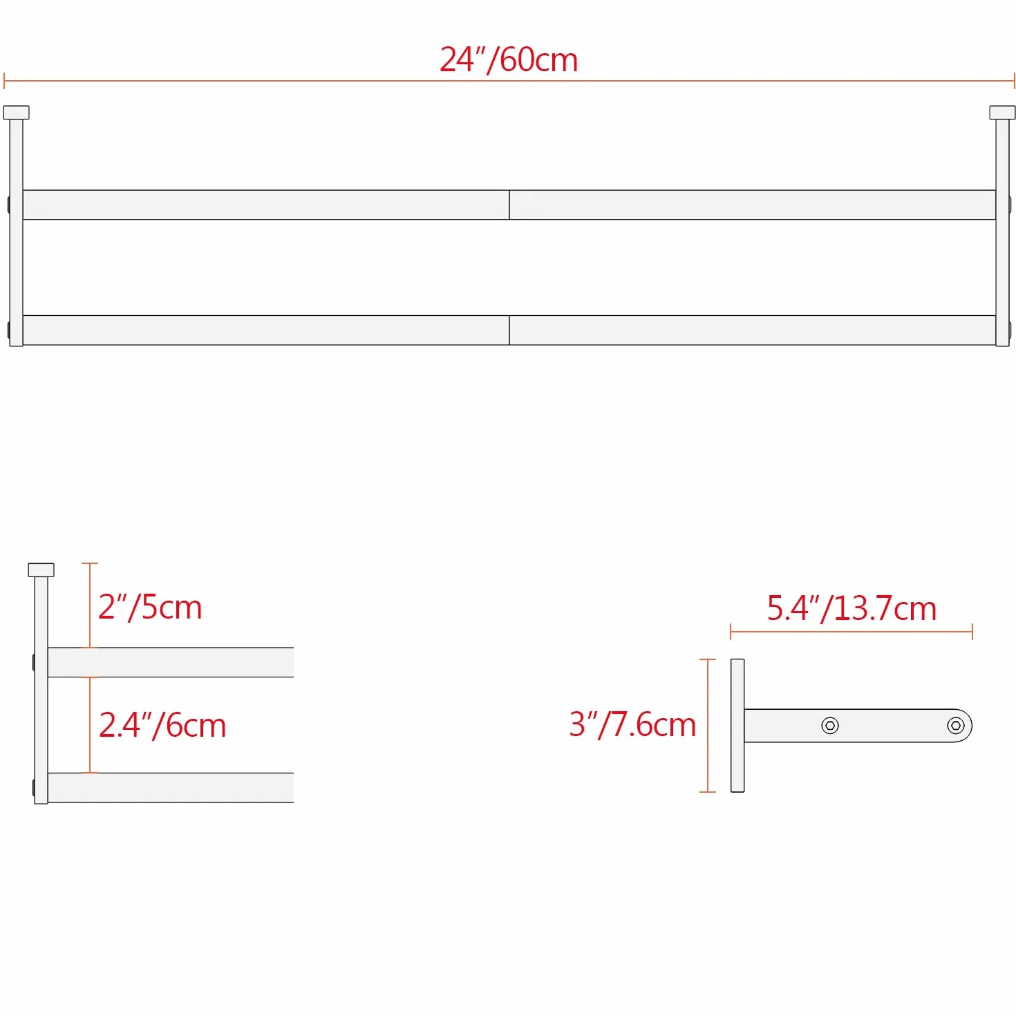 YUMORE Double Barre Porte-Serviettes de Bain 60CM Porte Serviette à Deux Bras en Acier Inoxydable Support Serviette à Fixation Murale Range Serviettes pour Salle de Bain ou Cuisine, Argent