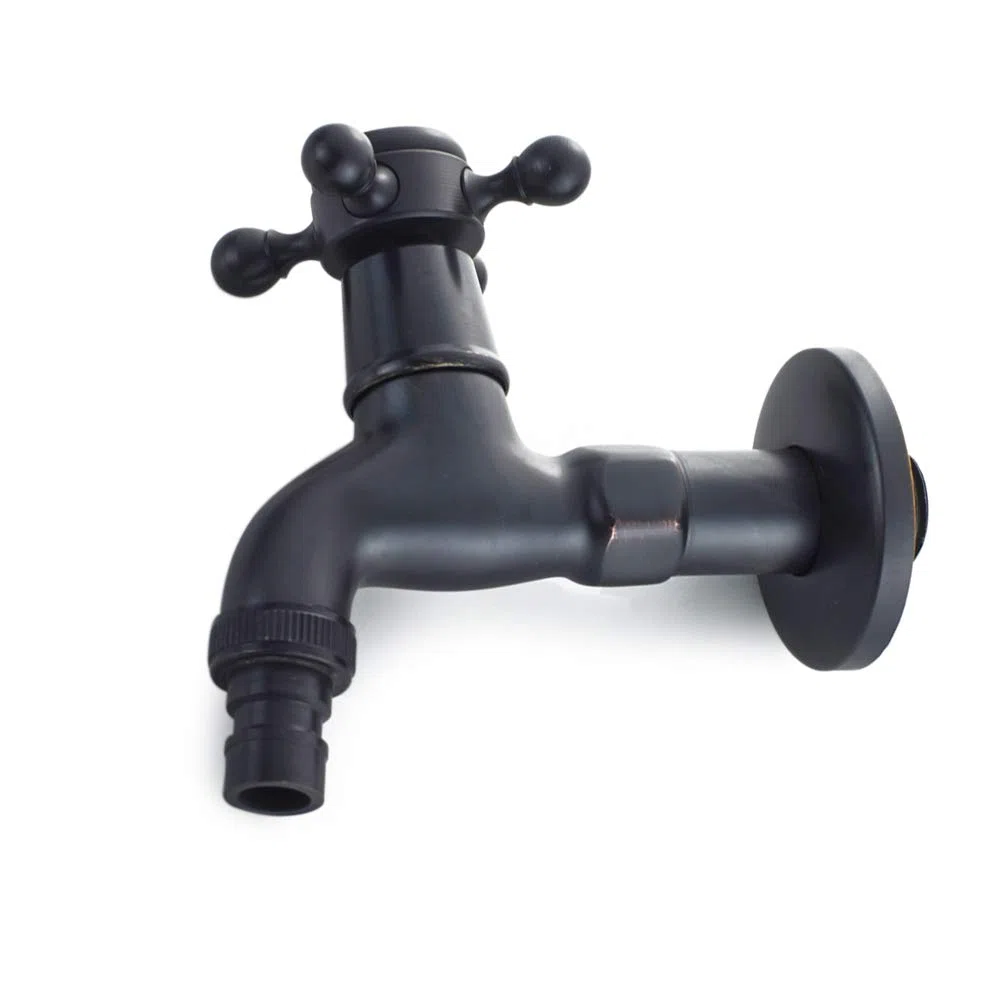 Robinet de Machine à Laver en Laiton avec Bec d'évier G1/2 - Robinet de Vadrouille à Poignée Croisée Antique pour Lavabo Jardin (Noir)