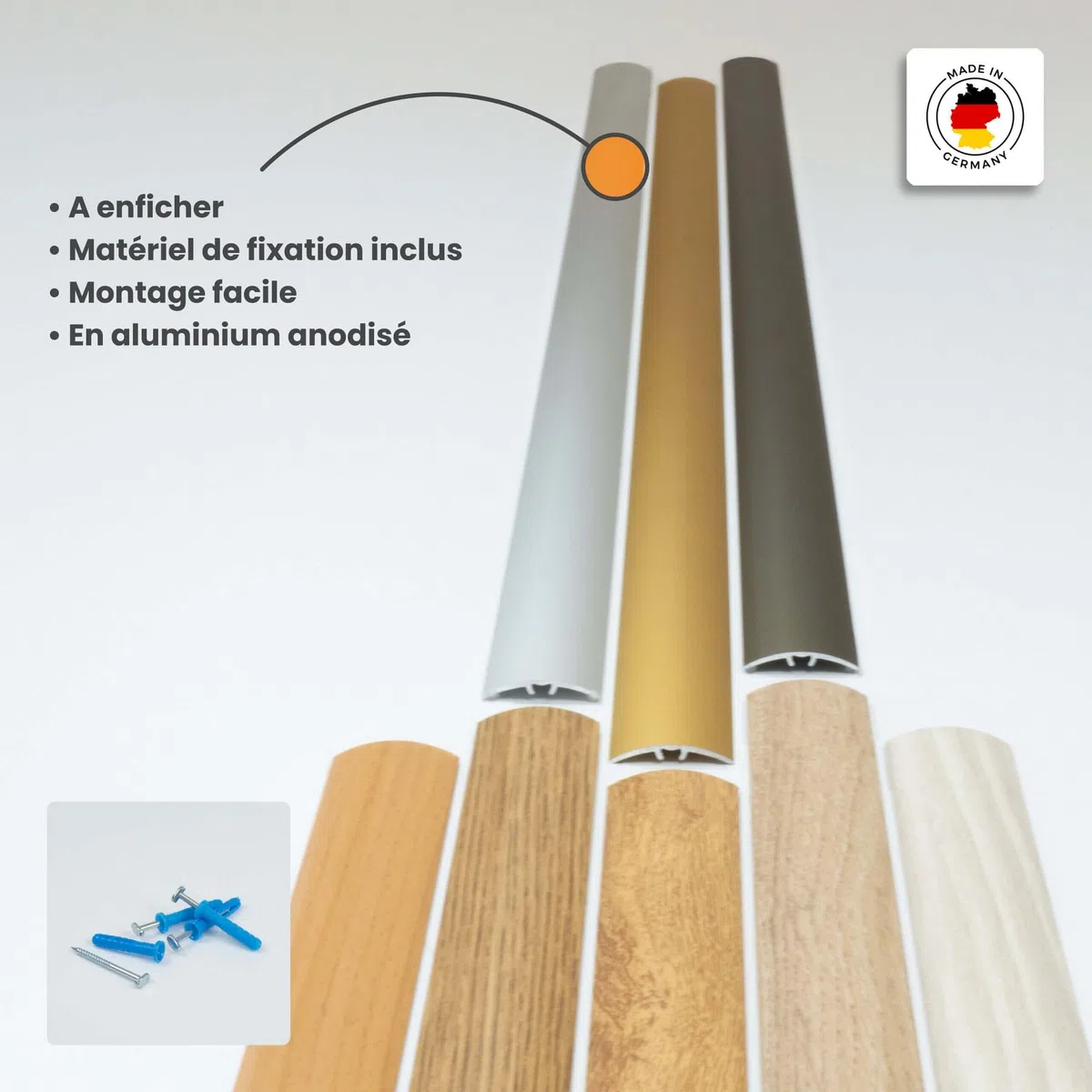 Profil d'adaptation Dalsys 180cm x 50mm, aluminium champagne, profil de compensation de hauteur, barre de seuil sol, barre de transition extra large pour stratifié et vinyle, seuil de porte
