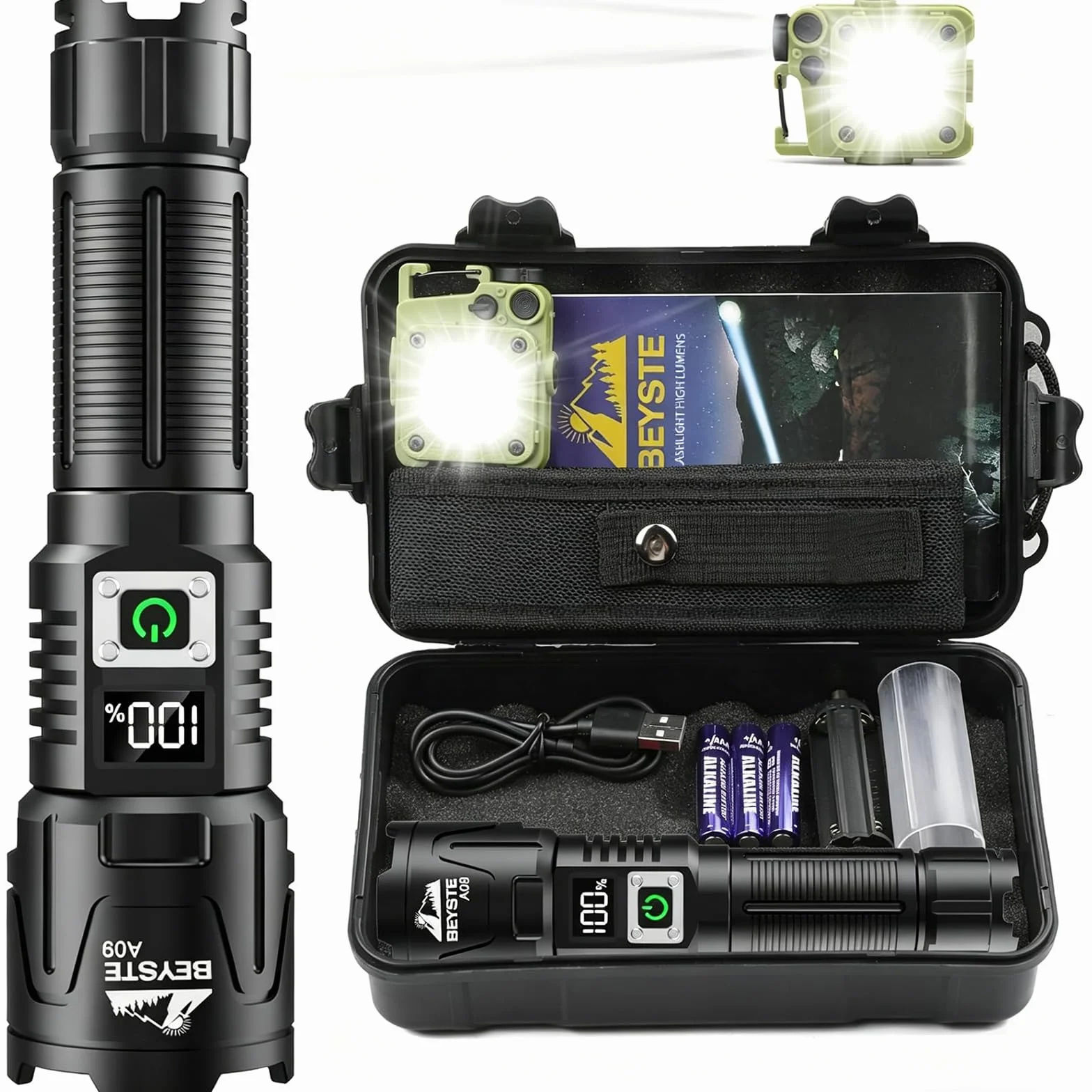 Lampe Torche LED Ultra Puissante, 1,000,000 Lumens Lampe De Poche, Torche LED Puissante Rechargeable, Lampe Torche Puissante, XHQ99.2 Torche à Haute Luminosité, Pour Camping Randonnée Urgence
