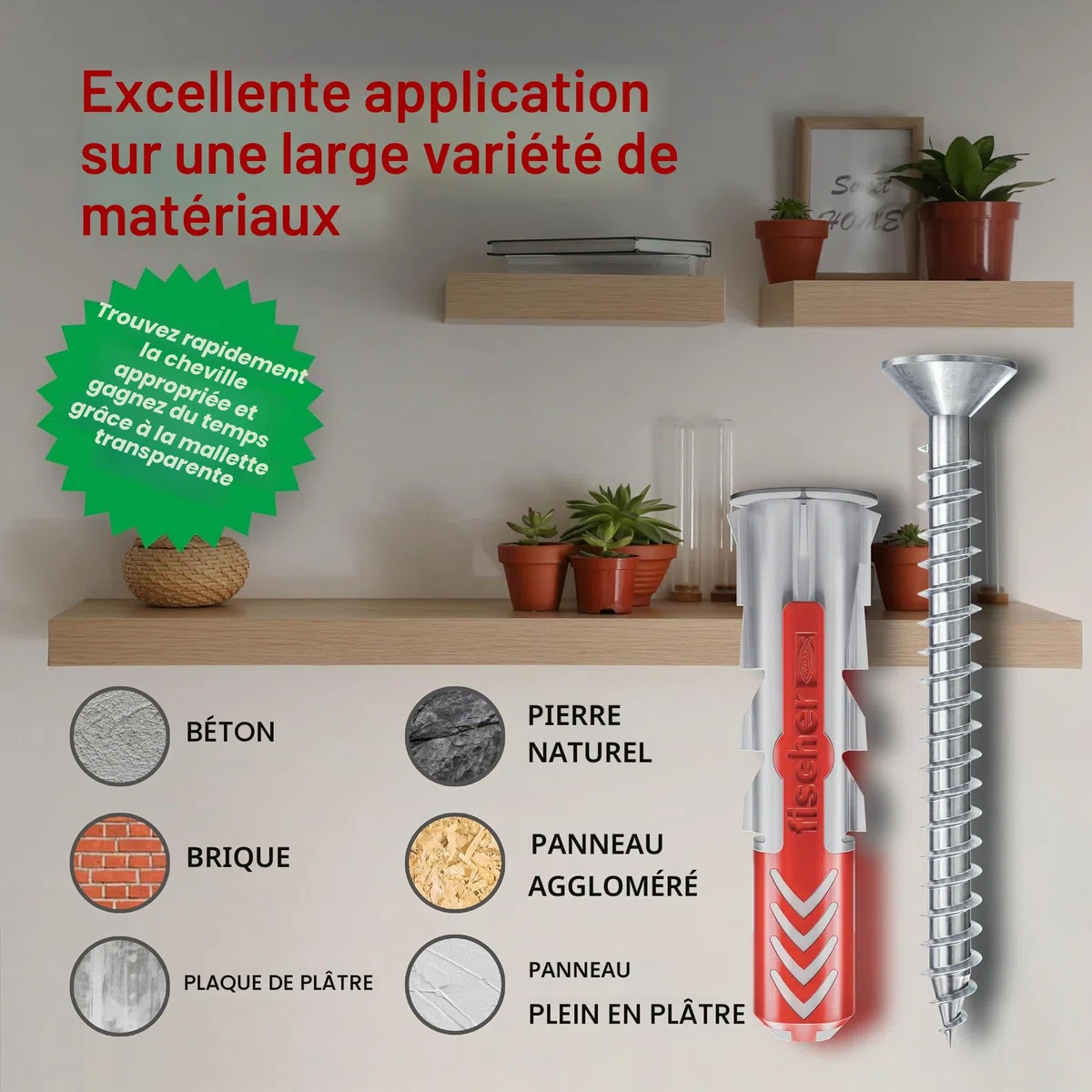 Fischer Kit DUOPOWER Mallette 80 chevilles universelles Duopower avec vis assorties, transparente