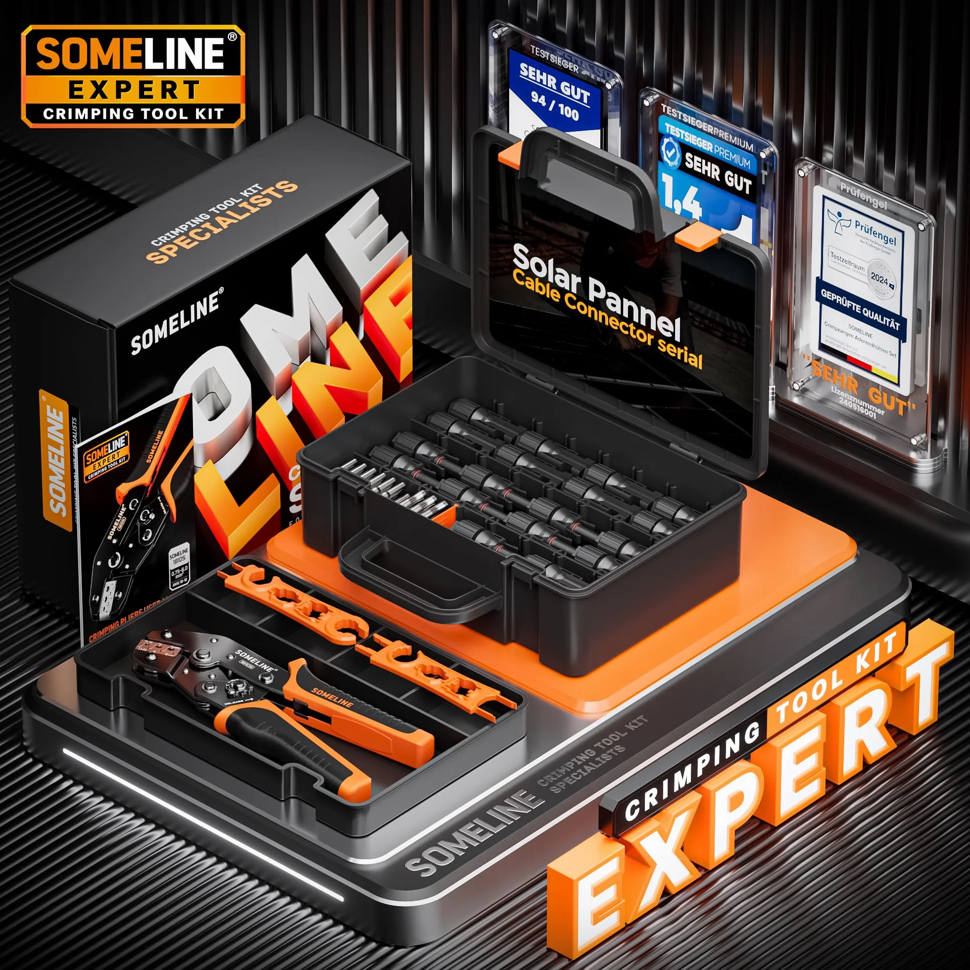 SOMELINE Pince à sertir, Outils de Sertissage Solaires Pour 2,5/4/6 mm² Solaire Cable, avec 12 Paires de Connecteurs Solaires, 1 Pince a Sertir, 2 Clés, Photovoltaique Connecteurs