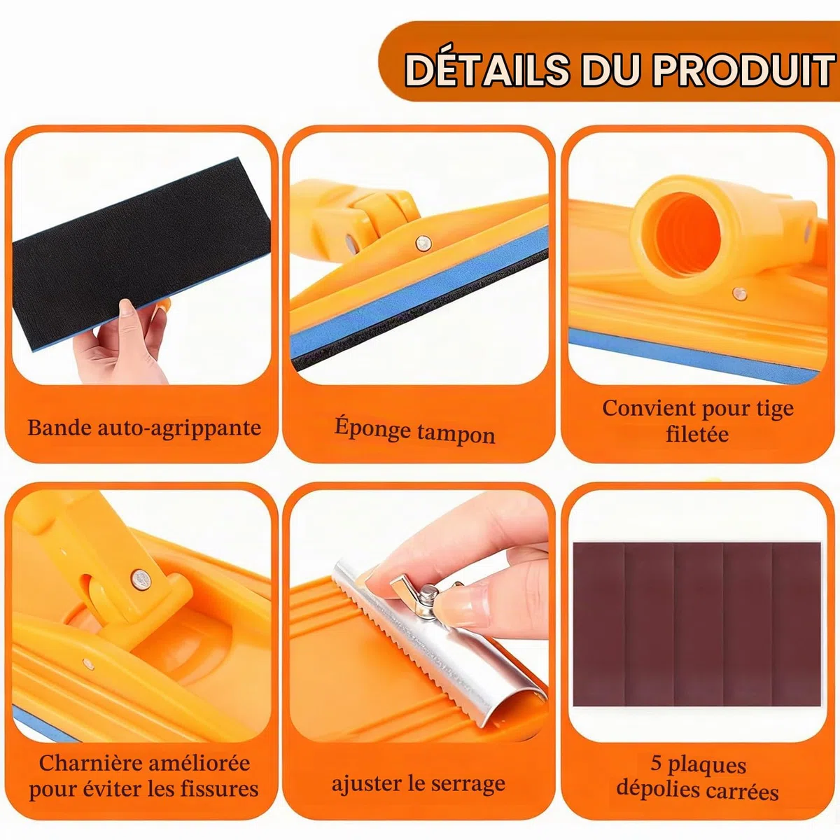 Ponceuse à perche pour cloison sèche, ponceuse murale sèche de 190 cm avec tige d'extension et 5 pièces de papier abrasif à 360 degrés pour sols, murs, plafonds