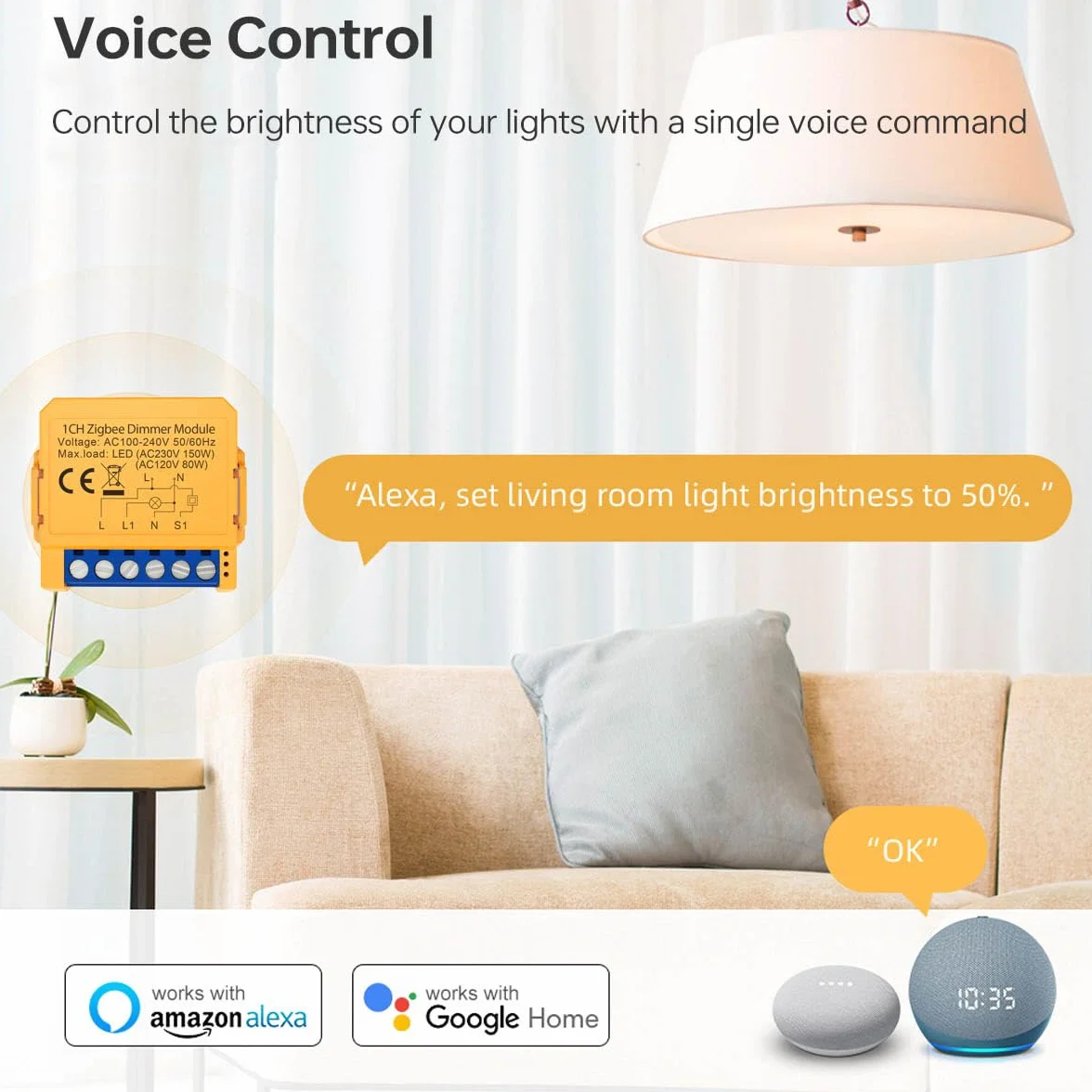 Module de variateur intelligent 150 W Module de variateur LED intelligent Zigbee 1 gang 2 voies WiFi intelligent Alexa compatibles avec les LED