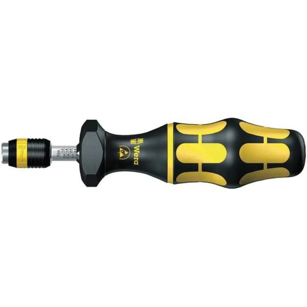 Wera 05074731001 7441 Kraftform ESD, Tournevis dynamométrique réglable avec mandrin à serrage rapide Rapidaptor, 1/4 pouce, 1,2-3,0 Nm, Noir/jaune