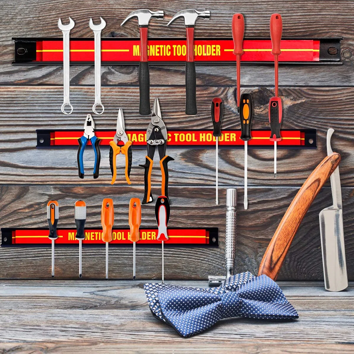 GIANTEX Lot de 3 Barres Magnétiques pour Outils, Barre Aimantée Puissant, Porte-Outils Mural pour Maison Garage Atelier (Lot de 3, Différentes Tailles)