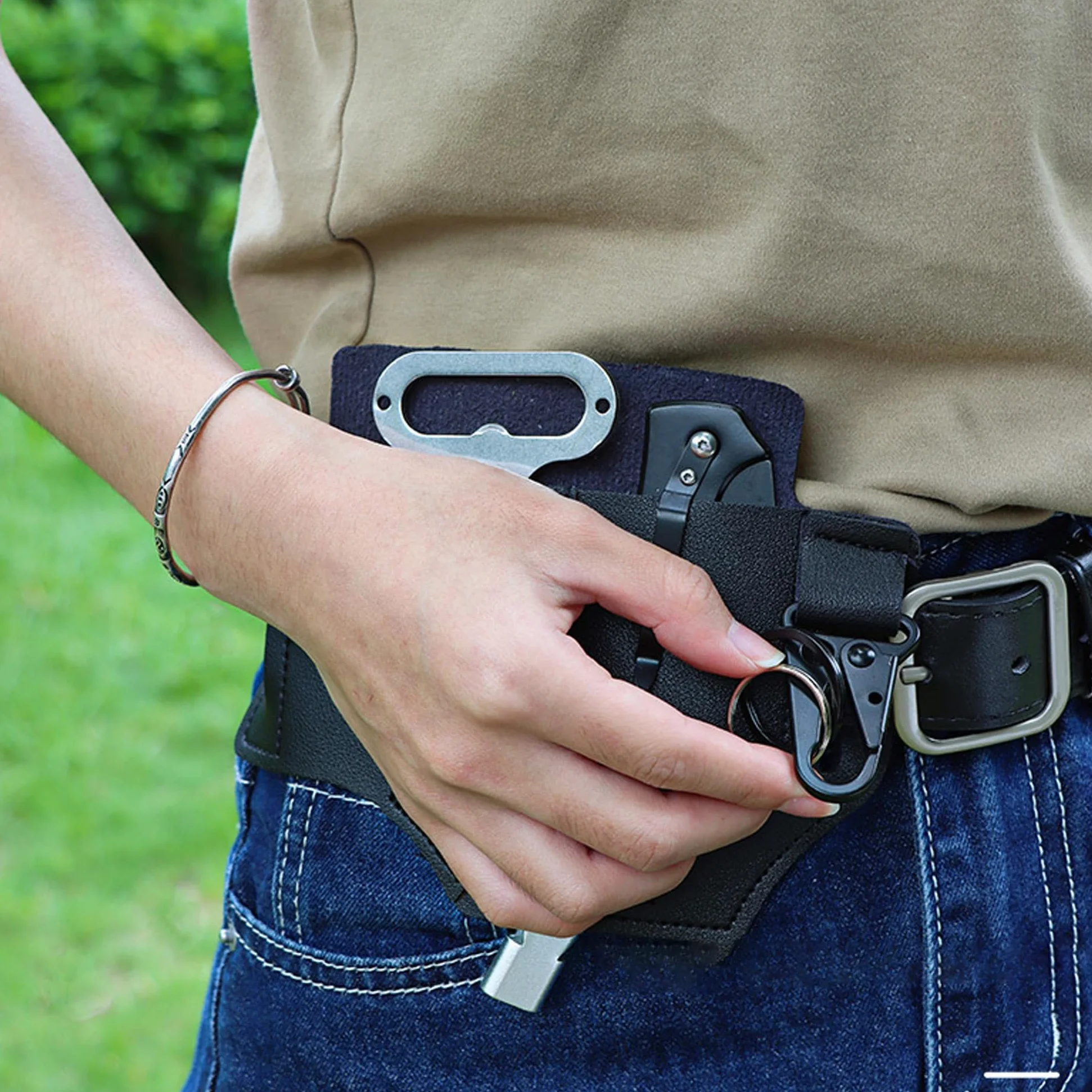 Organisateur de Gaine en Cuir EDC, Gaine Multifonction Taille Boucle de Ceinture avec Porte-clés, Organisateur de Poche avec Porte-Stylo, Gaine de Lampe de Poche, Outils de Camping en Plein air