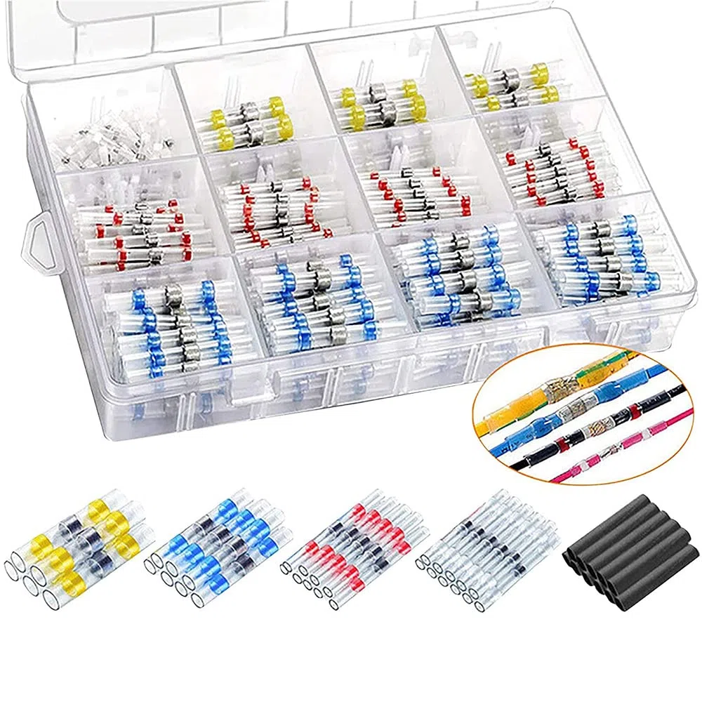 500Pcs Joint de Soudure Connecteur de Fil-Connecteurs Bout à Bout à Souder par Rétrécissement-Kits de Connecteurs à Souder-Bornes de fil Étanches Isolées pour Automobiles et Navires