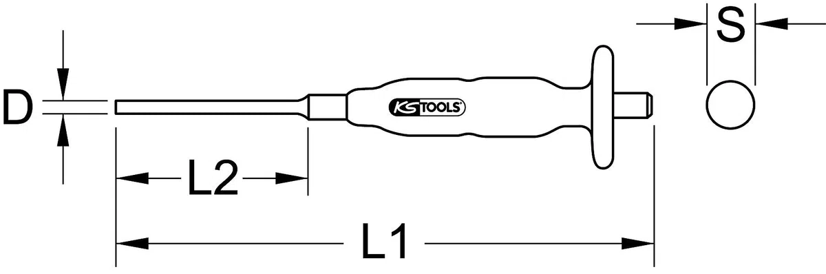 KS Tools 156.0034 Chasse-axe bruni avec poignée grip Diamètre 14 mm Longueur 300 mm