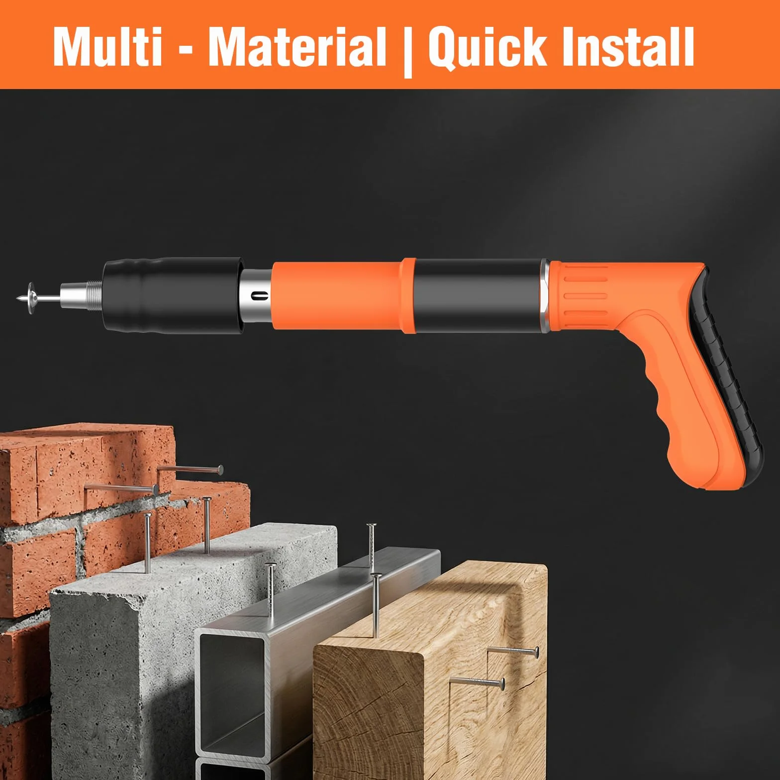 Clouse à béton, pistolet à clous manuel avec 5 niveaux réglables - jeu complet de 200 clous, pistolet à clous portable, mini-cloure portatif pour murs en béton, plafonds