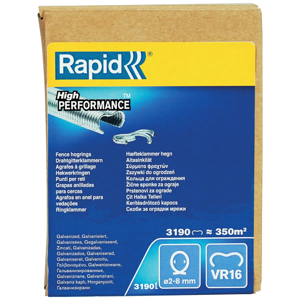 Rapid VR16 - Agrafes à Grillage en Acier Galvanisé, Compatible avec les Grillages 2-8 mm, Idéal pour Sécuriser Cages & Clôtures, 3190 Pièces, Emballage Boîte (40108808)