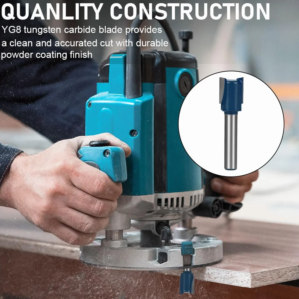 flintronic Fraises Defonceuse 6.35mm, Coffret de 15 Fraises Tige de 6.35mm 1/4", Coupe-outils pour Travail Bois à Pointe en Carbure de Tungstène, Tige Forets en Acier Forgé