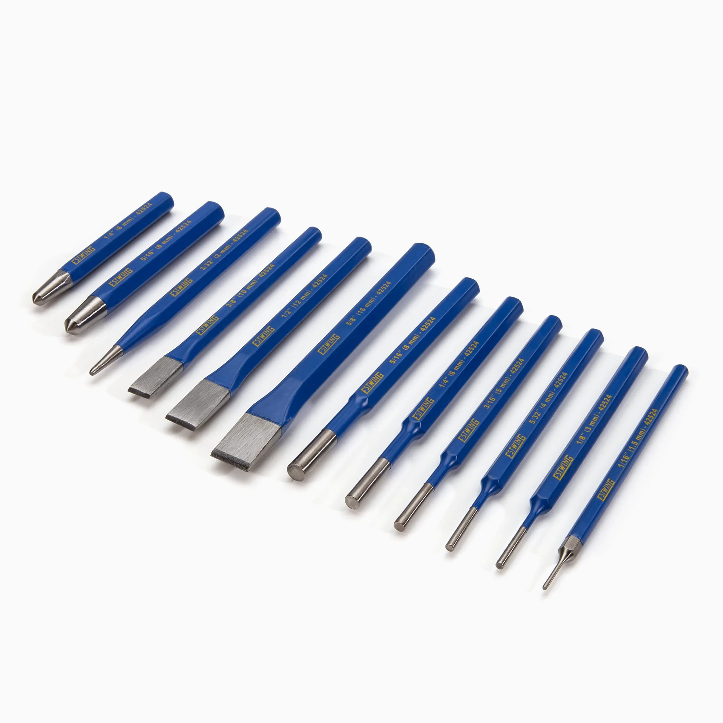 Estwing Lot de 12 burins à froid, goupilles, centre et poinçons de démarrage, en acier trempé CrV (42524)