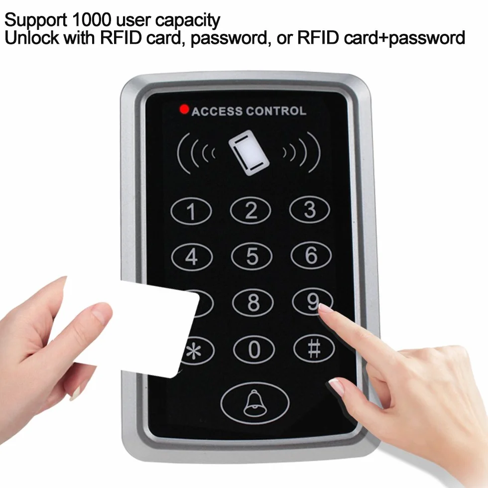 NN99 Clavier RFID - Système de contrôle d'accès - Lecteur de carte EM 125 KHz - Protection étanche à la pluie - 10 porte-clés RFID - Métal noir - Pour maison, appartement, bureau