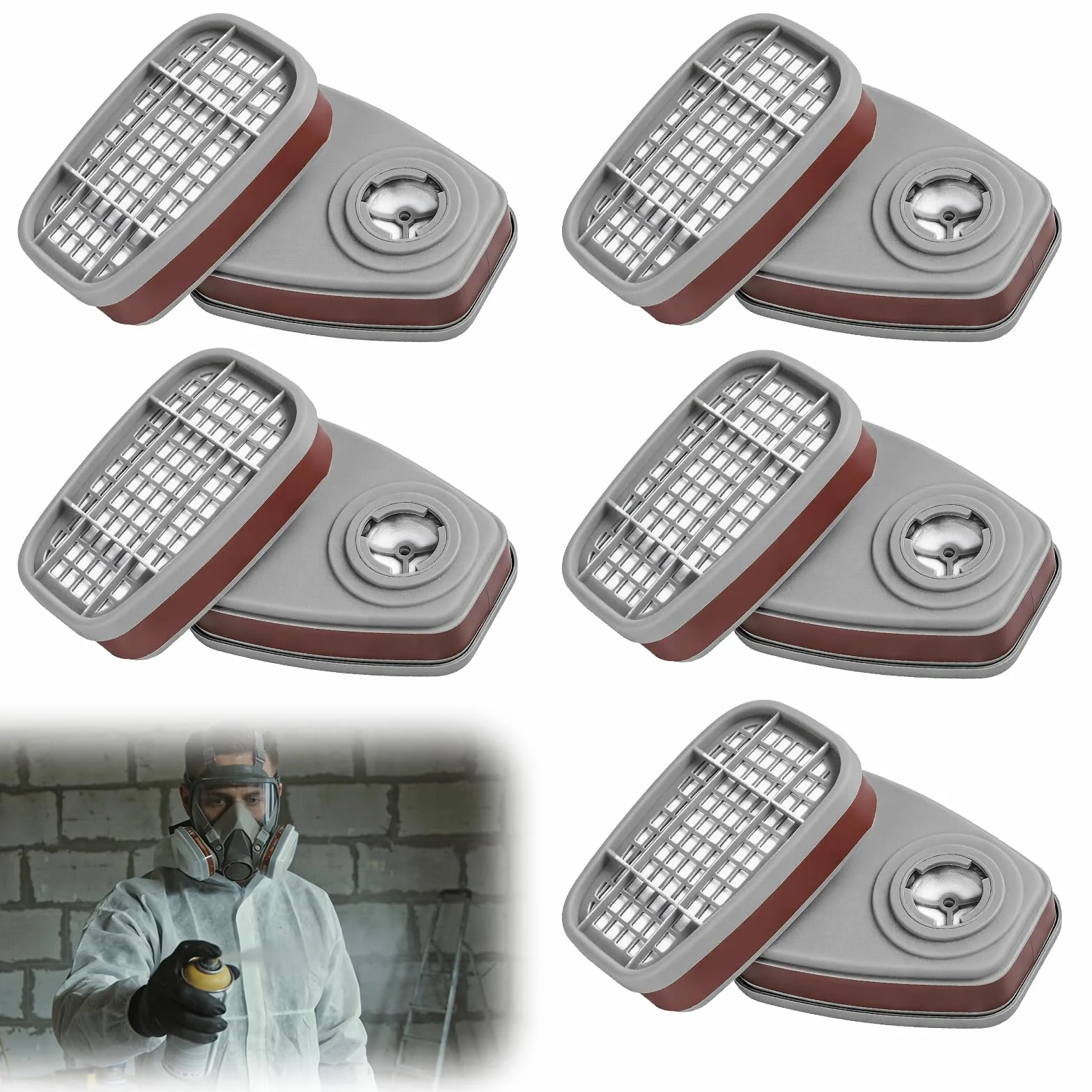 10 filtres pour masque a cartouche, 6001 pour masque de peinture, cartouches Organic Vapor, filtre chimique contre la poussière, les gaz, les vapeurs organiques, avec 6100/6200/7501/7502/6502/6800