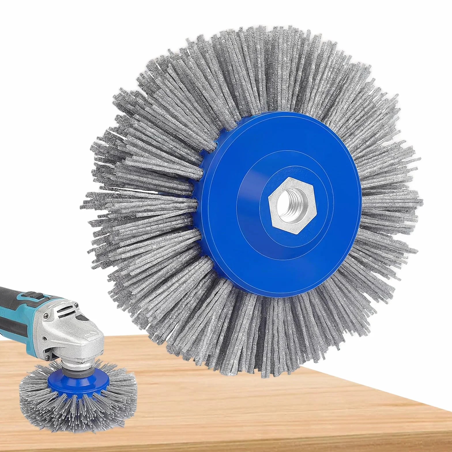 Brosse de ponçage, brosse en nylon grain 46/60/80/120, 150 mm M14 brosse de polissage pour machine à satiner meuleuse d'angle, roue de tréfilage, dérouillage du bois et du métal, polissage, ponçage