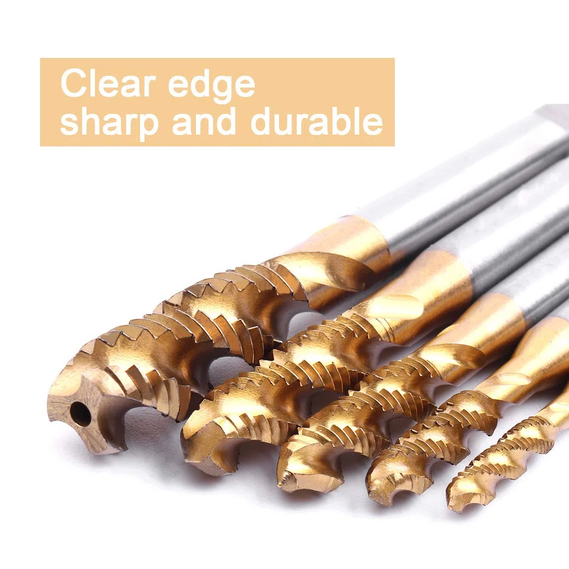 ATOPLEE Tarauds à fileter，5pcs M3 M4 M5 M6 M8 Titanium Coated HSS spirale Flûte traversière mécanique métrique Tap Set [5 tailles]