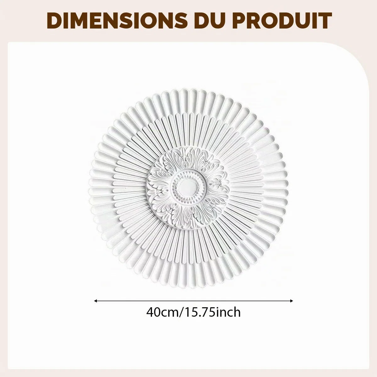 LOVIVER Rosace de plafond en polyuréthane, pour luminaires, style moderne et, plaque décorative ronde pour salon, hôtel ou bibliothèque, Diamètre 40cm