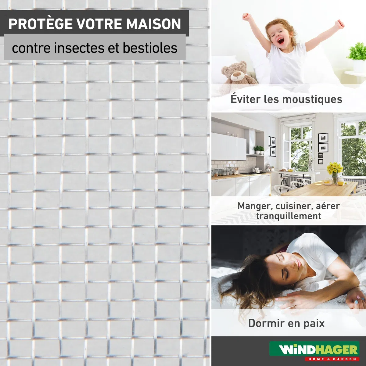 Windhager moustiquaire aluminium 120x250 cm, toile anti moustique argent pour fenêtre et porte, grille de protection insectes, maille fine résistante, découpe facile, 03623