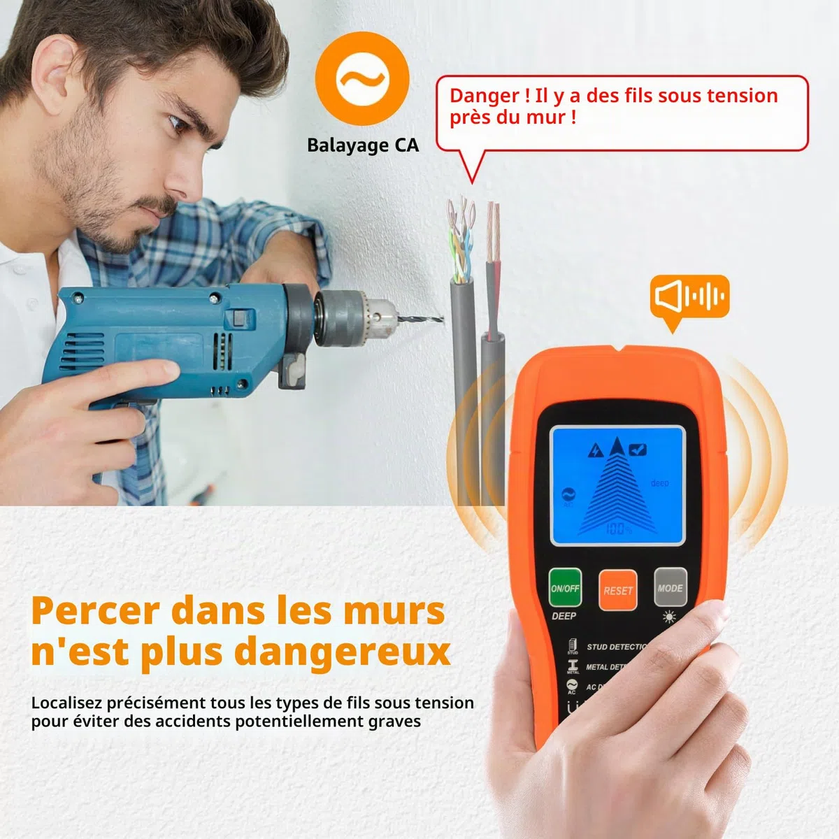 Détecteur De Tubes Et Câbles, Détecteur Numérique De Fils Et Métaux Avec Affichage Lcd, Détecteur De Fil En Courant Alternatif, Poutrelles En Bois, Tuyaux, Clous Et Niveau à Bulle, Capteur (orange)