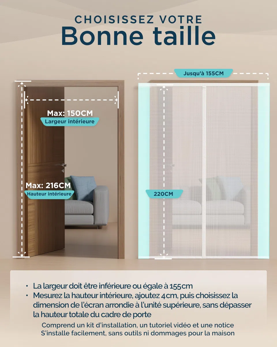 ARCOL Moustiquaire Magnétique pour Portes 155x220 cm Réglable en Largeur – Rideau Moustiquaire Porte Fenêtre avec Bandes Velcro, Moustiquaire Magnétique Porte Fenêtre Raccourcissable (Blanc)