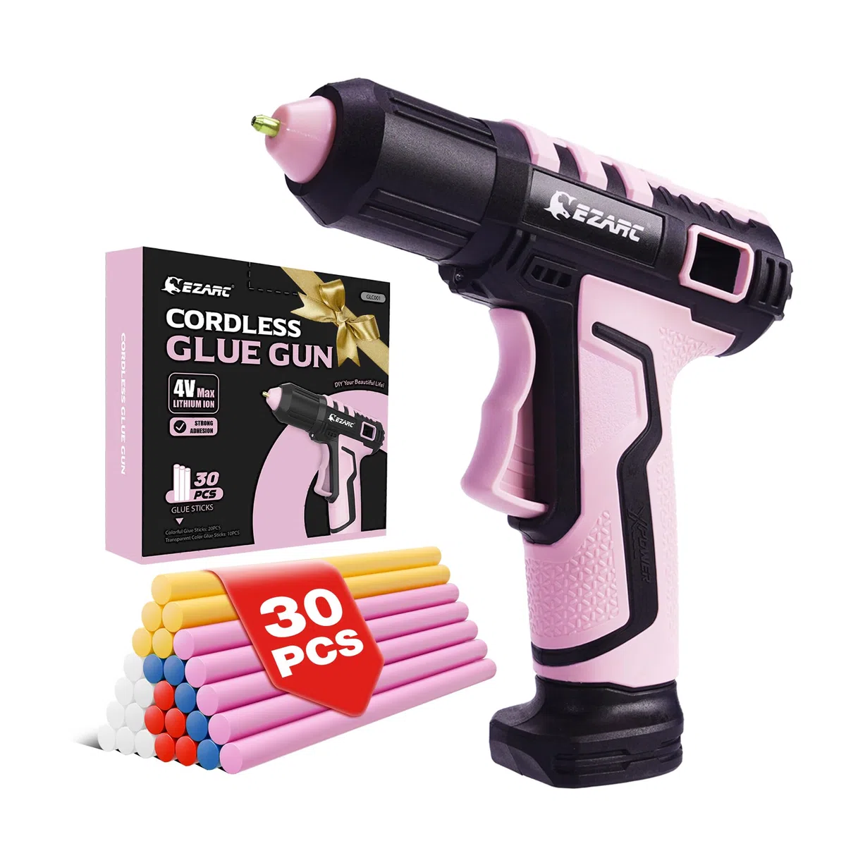 EZARC - Pistolet à colle chaude sans fil, chauffage rapide en 15 secondes, 30 mini bâtons de colle, mise en marche et arrêt sécuritaires, batterie lithium-ion intégrée de 2500 mAh