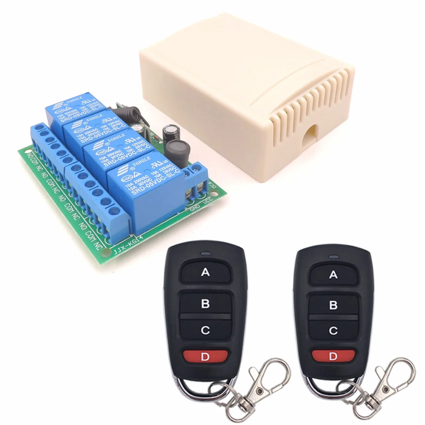 DieseRC Commutateur de télécommande sans fil DC 12V 24V 4CH, récepteur de relais radiofréquence DC 6-30V 10A 4 canaux 433Mhz avec 2 émetteurs RF, pour lumières, porte de garage, moteur, auvent