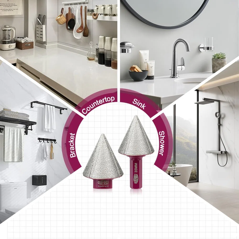 Mèches de Chanfrein Diamant 35mm - Fraise pour Meuler Arrondir Tailler les Trous dans le Carrelage Céramique Porcelaine Marbre Granit, Tige Hexagonale