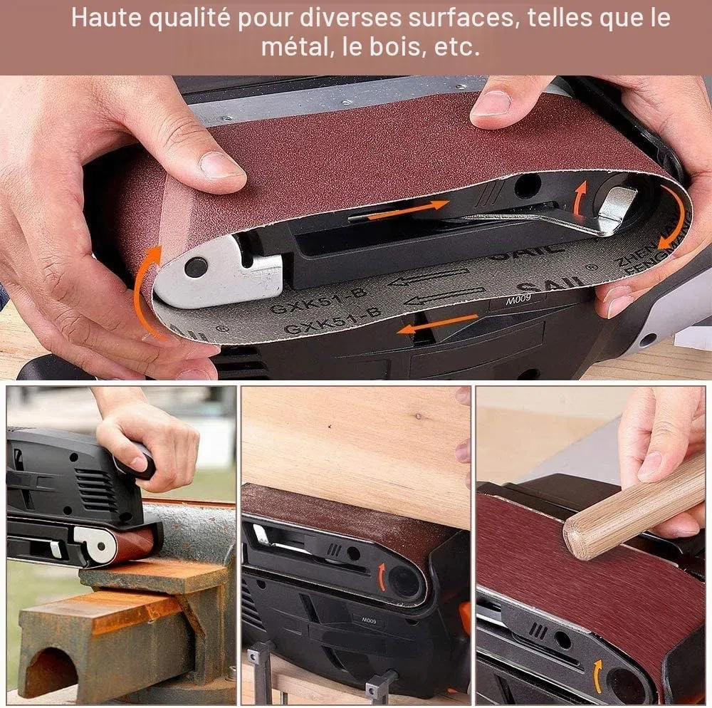 KAHEIGN 30 Pièces Bande De Ponçage, 75 x 533mm Tissu En Tissu Bande De Ponçage 40/60/80/120/180/240 Grains Oxyde D'aluminium Papier De Verre Ceintures Power File Pour Ponceuses à Bande Bosch