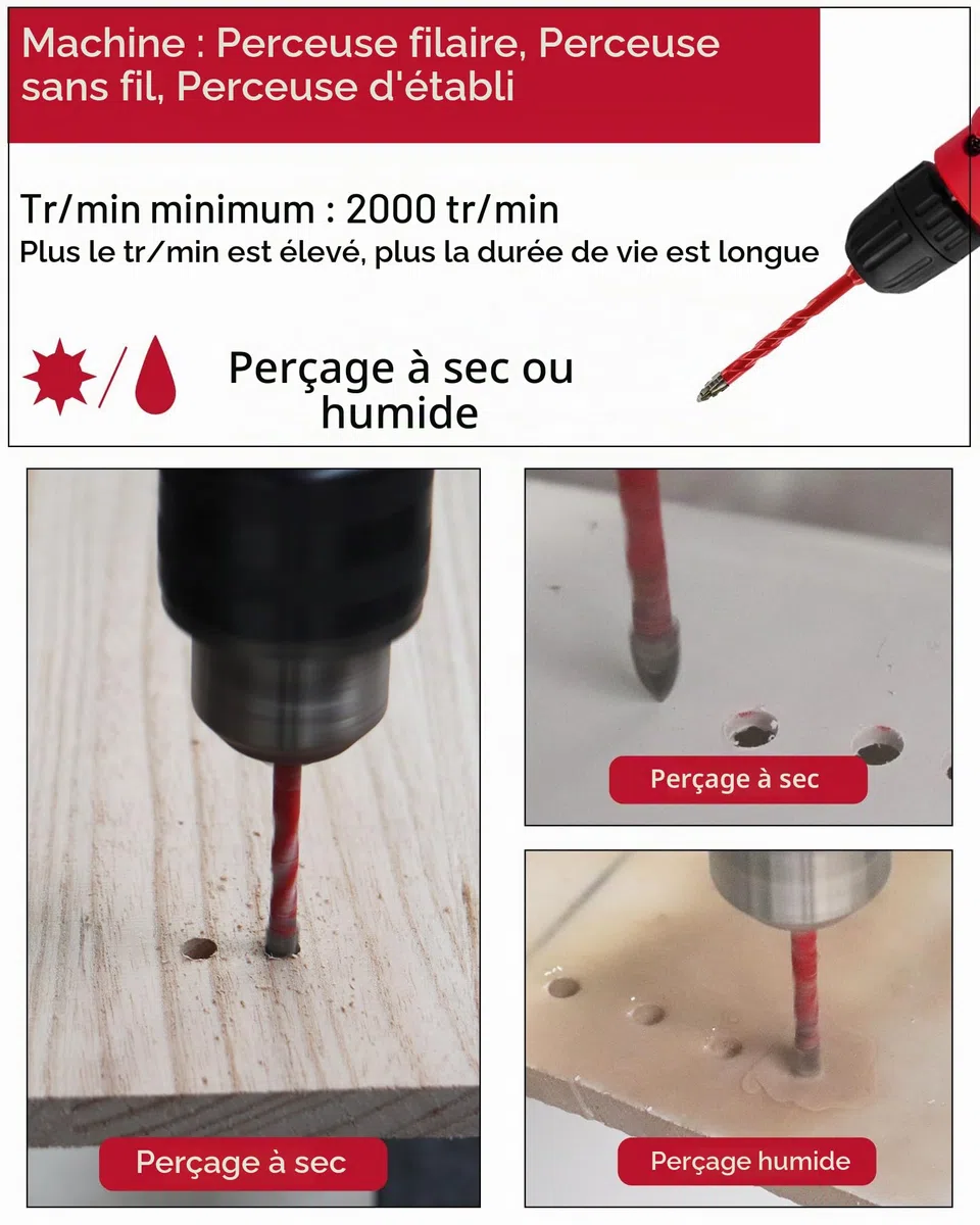 FOCSTOL Set de Foret Sec - 10 Pièces 5/6/8/10/12mm Foret Excentrique Dentelé avec Changement Rapide Tige Hexagonale pour Bois Plastique Maçonnerie Céramique Béton Marbre
