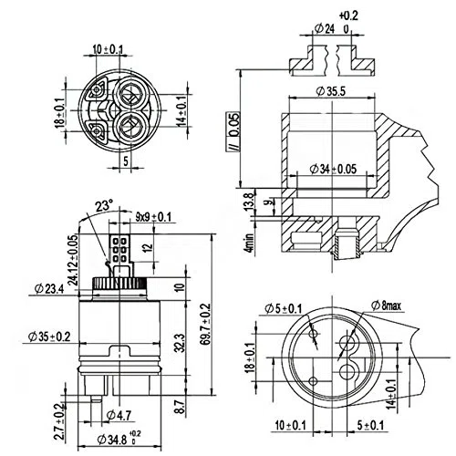 Disque en céramique et plastique 35 mm pour remplacement de robinet mitigeur de salle de bains, cartouche interne de rechange avec raccords, 35MM with fittings
