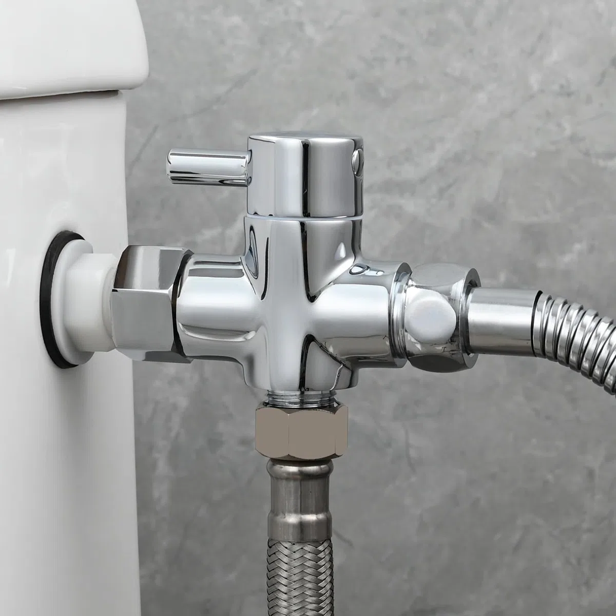 Tecmolog Robinet WC 3 Voies en Laiton Valve Inverseur de Douche 3/8" pour Toilette, Chromé, DSF007F