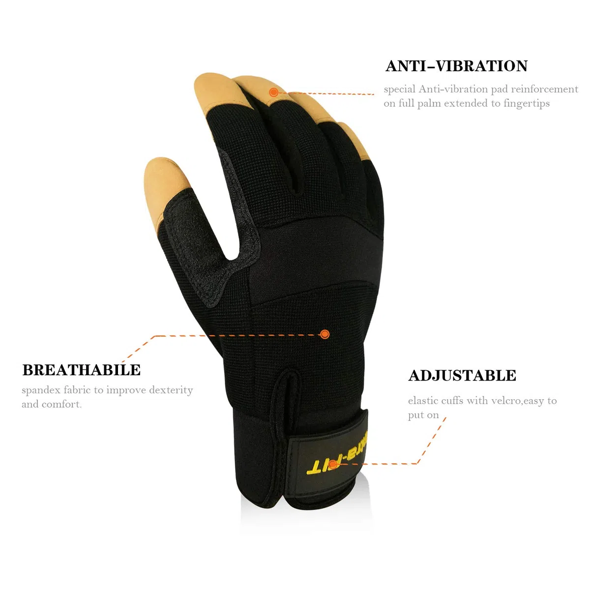 Gants de protection contre les vibrations ISO10819 EN388 - Gants de sécurité anti-vibrations - Gants de sécurité résistants aux chocs - Gants de mécanicien anti-vibrations - Gants de travail