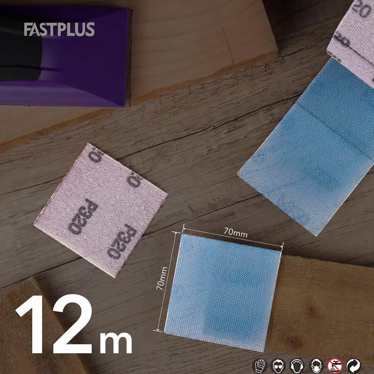 Rouleau de papier de verre FASTPLUS 70 mm x 12 m Rouleau de film Mesh Grip P240 Rouleau de papier de verre autocollant en céramique