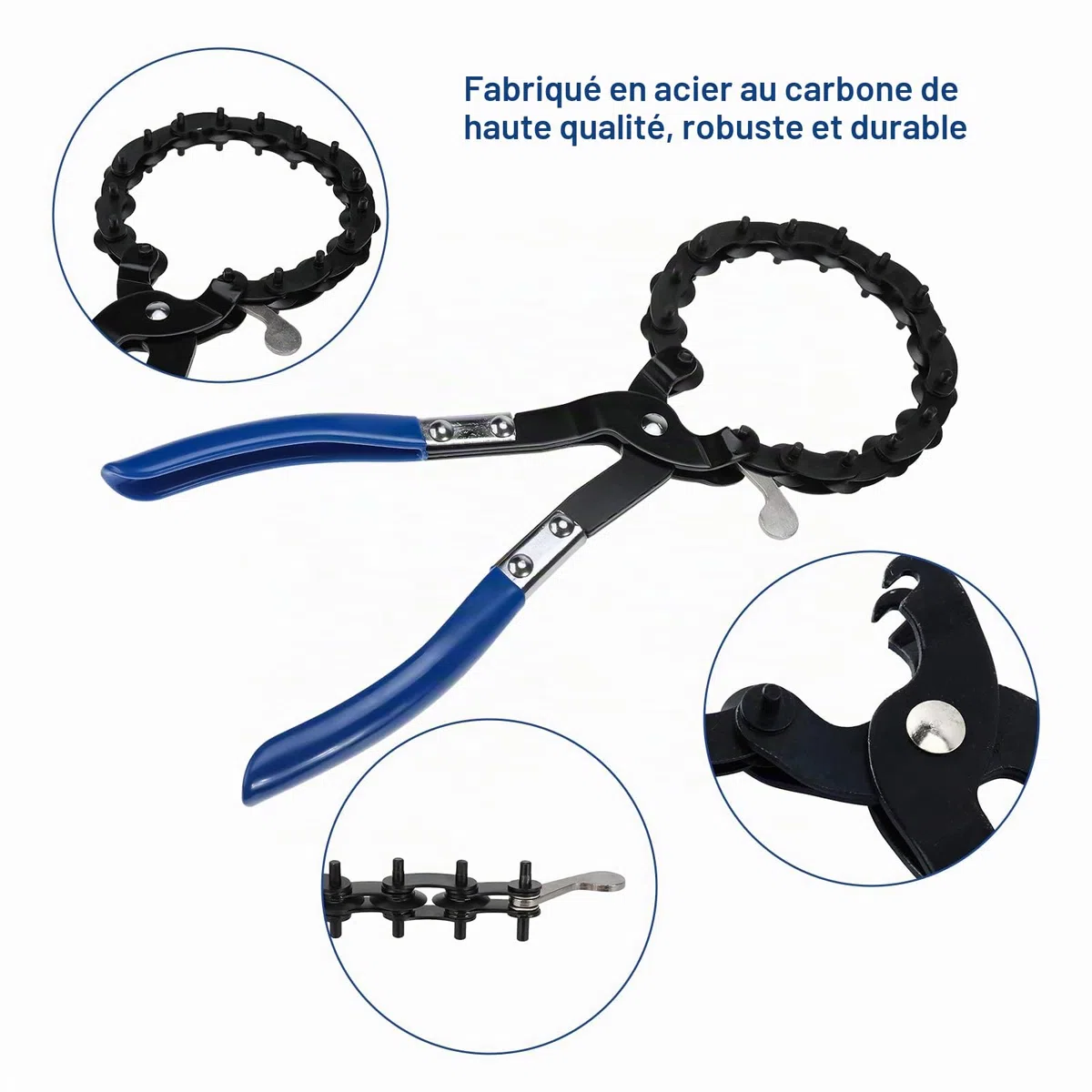 BOOMSTART Coupe-tuyau d'échappement, Outil de coupe de tuyau en acier au carbone, Coupe-tuyau universel à chaîne pour tuyau de diamètre 3/4 pouce à 3 pouces, Coupe-tuyau d'échappement avec 15 lames à