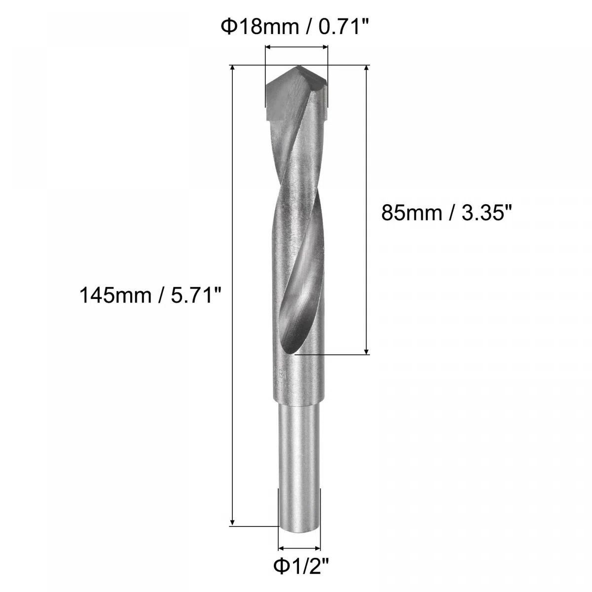 sourcing map 18mm Réduite Tige Cimenté Carbure Hélicoïdal Foret Pointes pour Trempé Acier Acier Inox 1/2 Pouce Droite Tige