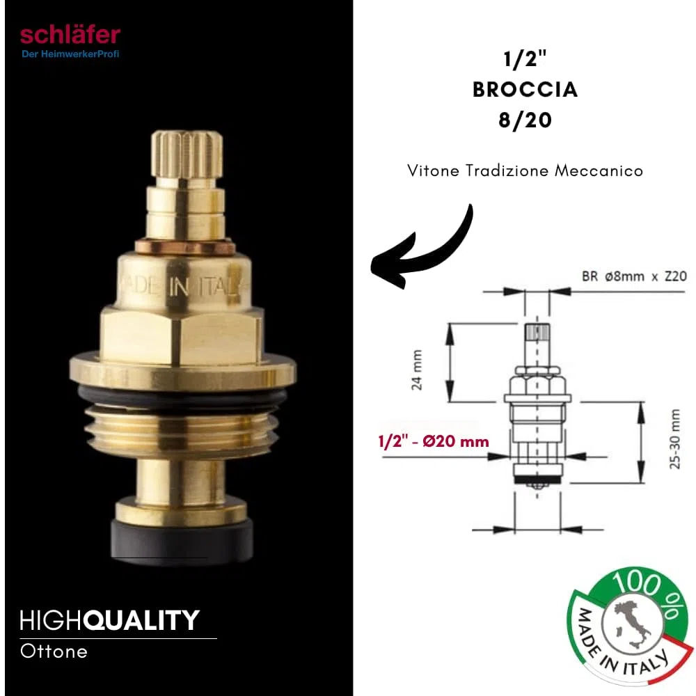 Schläfer 4502816 | Bouton, Poignée pour Groupe Robinet Évier, Kit de Rechange Robinet Salle de Bain et Cuisine Universel, Paire de Poignées en métal CHAUD et FROID avec Tiges Mécaniques 1/2" G - diam
