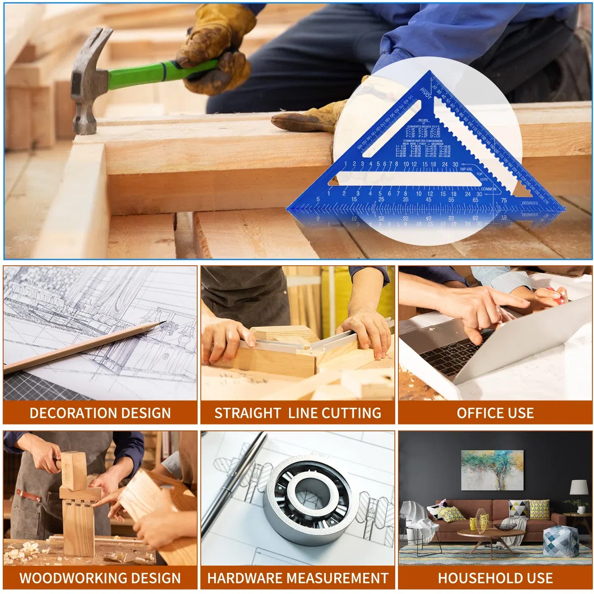 12 Pouces Equerre Menuisier en Alliage D'aluminium, Regle Triangle Métrique pour Mesure D'angle Charpentiers Ingénieurs (Bleu)