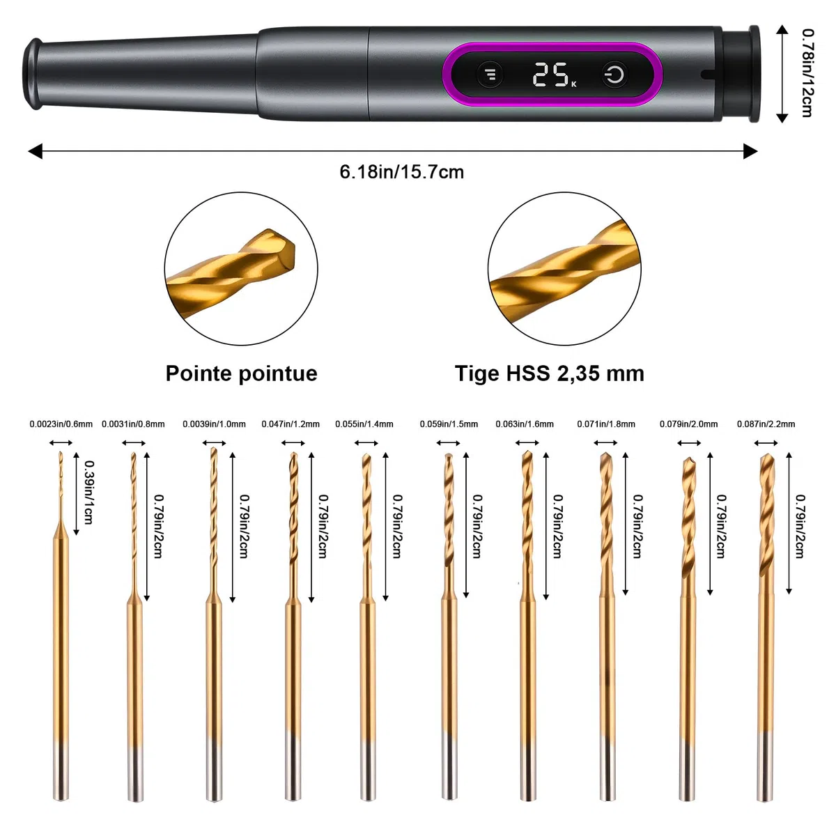 Mini Stylo Perceuse Électrique, GuKKK Mini Perceuse Sans Fil à 5 Vitesses, Mini Perceuse Électrique Manuelle avec 10 Petits Forets, pour Résine, Bijoux, Circuit Imprimé, Cuir, Plastique