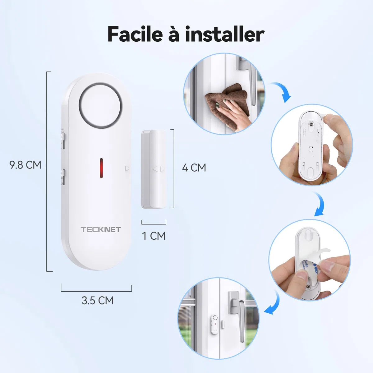 TECKNET Alarme Porte et Fenêtre sans Fil, Alarme et Carillon 2 en 1, Contrôle du Volume à 3 Niveaux, Systeme Alarmes Maison, Alarmes Antivol sans Fil pour la Maison, Le Magasin, Le Bureau (6 PCS)