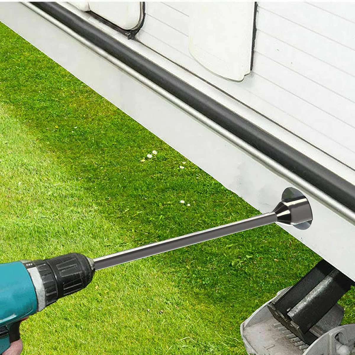 Xtremeauto Adaptateur de perceuse d'angle stable pour caravane - 30 cm - Enrouleur de jambe de caravane - Adaptateur de perceuse électrique de 19 mm - Enrouleur de jambe de perceuse de caravane