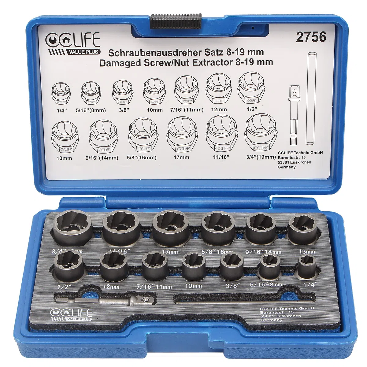 CCLIFE 15pcs Coffret douille extracteurs de boulons et d'écrousl, extracteur d'ecrou endommagés Cr-Mo Matériau 8-19mm,Entraînement carré 3/8'